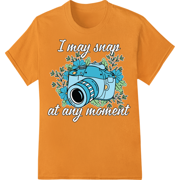 Snap-Happy Camera: Quirky Photography DTF Print Transfer on orange shirt - SUPERDTF-DTF Prints-DTF Transfers-Custom DTF Prints