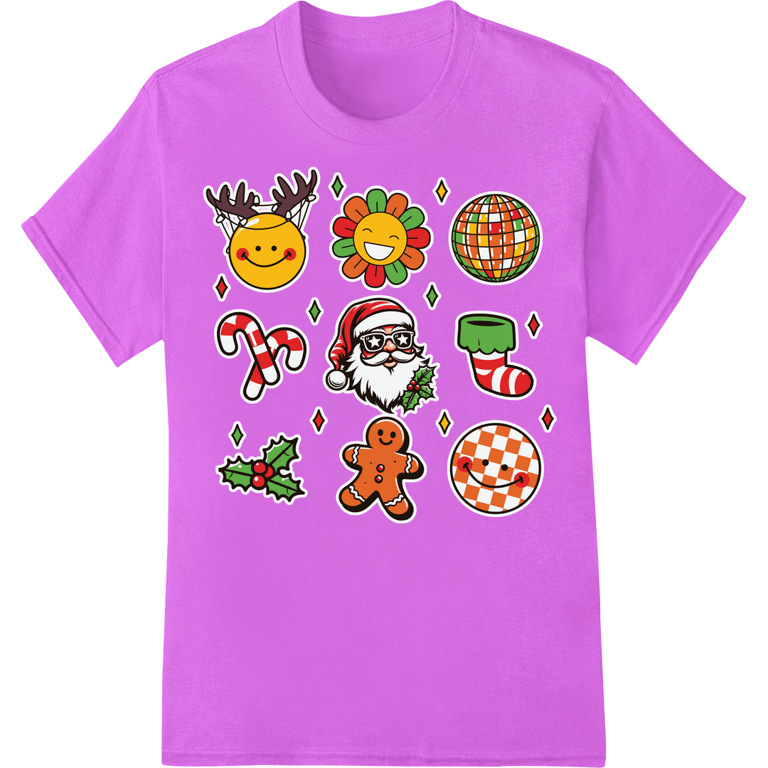 Groovy Christmas Retro Icons | DTF Print Heat Transfer on purple shirt - SUPERDTF-DTF Prints-DTF Transfers-Custom DTF Prints