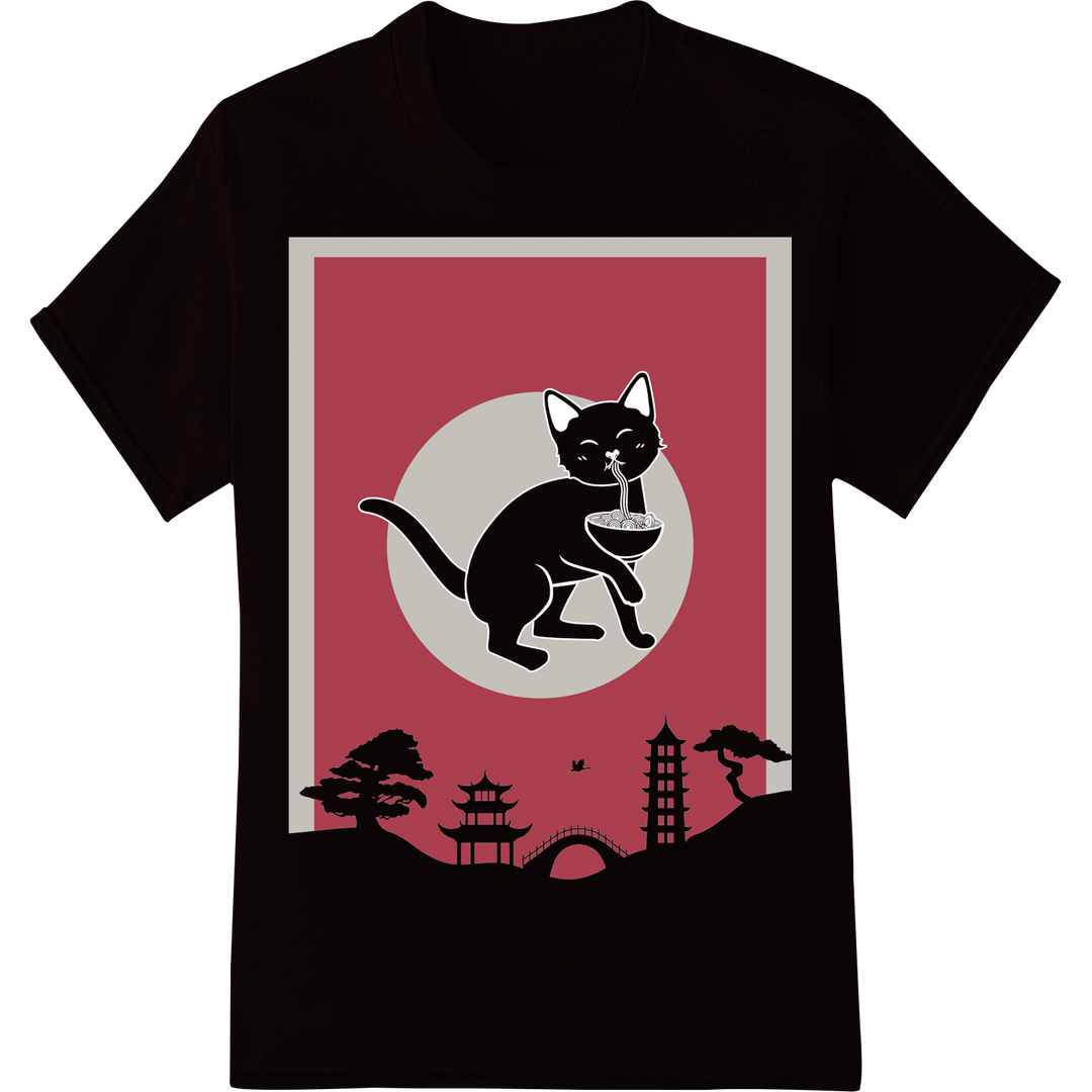 Leaping Cat Silhouette: Chinese New Year DTF Print Design on black shirt - SUPERDTF-DTF Prints-DTF Transfers-Custom DTF Prints