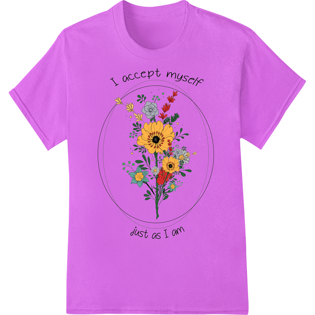 Embrace Self-Love: Vibrant Floral Motivational DTF Print on purple shirt - SUPERDTF-DTF Prints-DTF Transfers-Custom DTF Prints