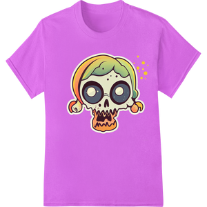 Expert DTF prints craftsmanship on Spooky Zombie Skull Halloween DTF Print Heat Transfer