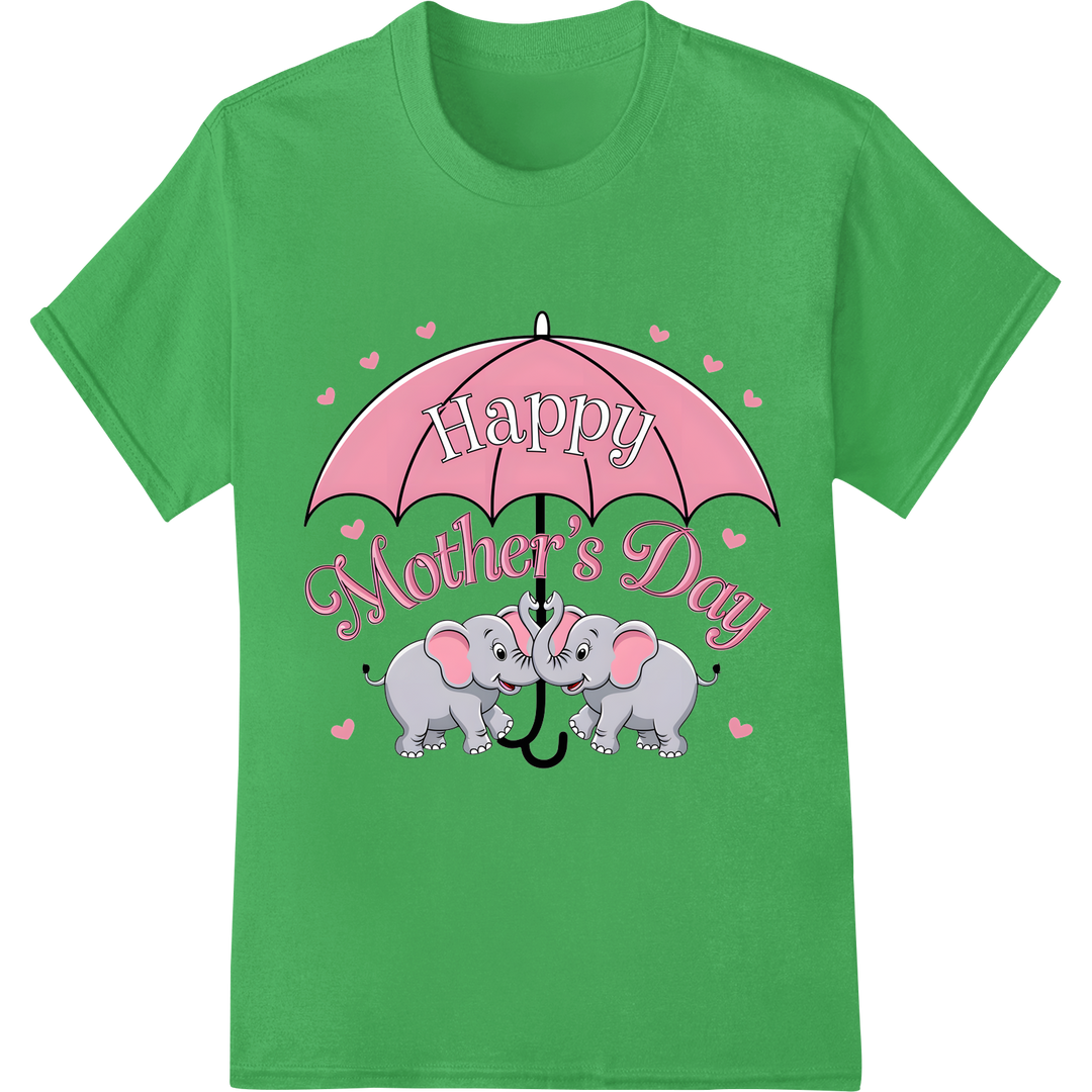 Adorable Retro Elephants Mother's Day DTF Print Transfer on green shirt - SUPERDTF-DTF Prints-DTF Transfers-Custom DTF Prints