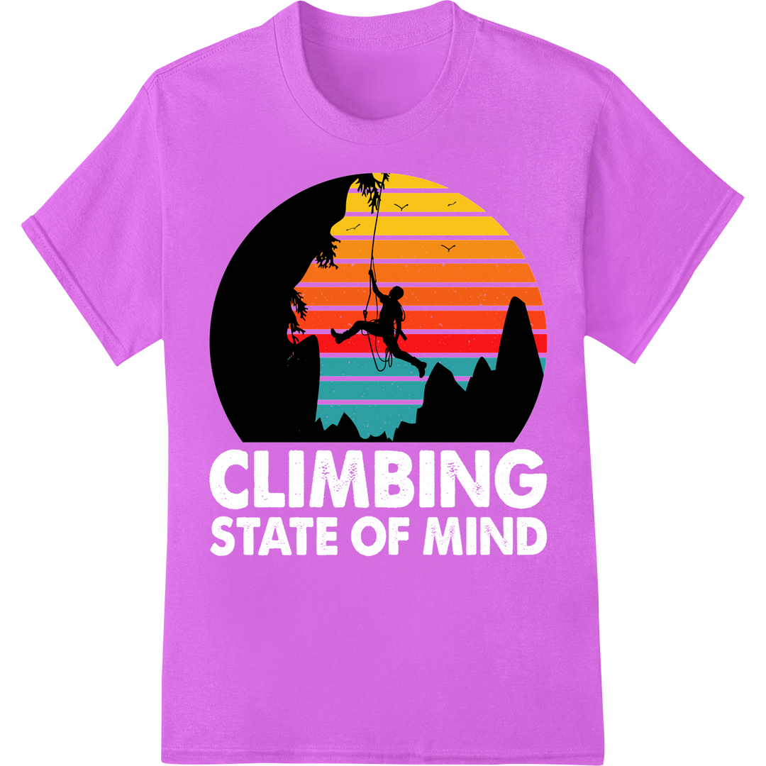 Adventurous Mountain Climber Sunset DTF Print Heat Transfer on purple shirt - SUPERDTF-DTF Prints-DTF Transfers-Custom DTF Prints