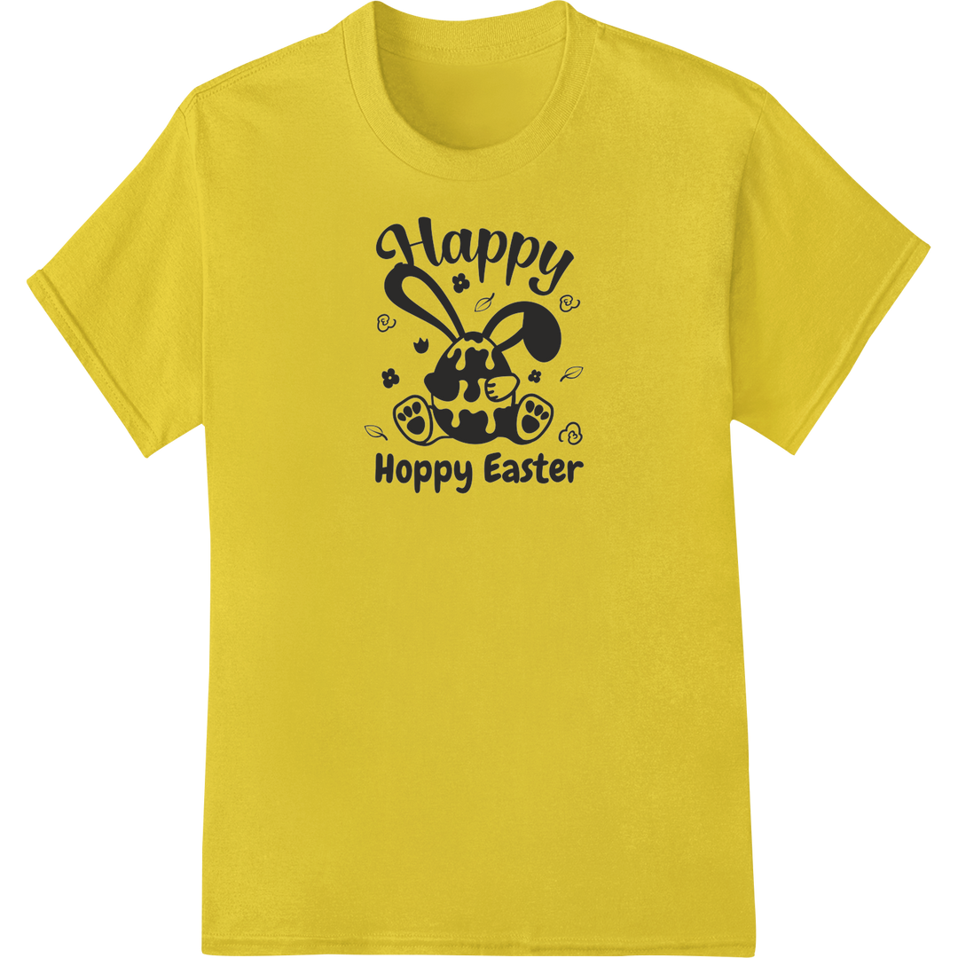 Adorable 'Happy Hoppy Easter' Bunny DTF Print Heat Transfer on yellow shirt - SUPERDTF-DTF Prints-DTF Transfers-Custom DTF Prints