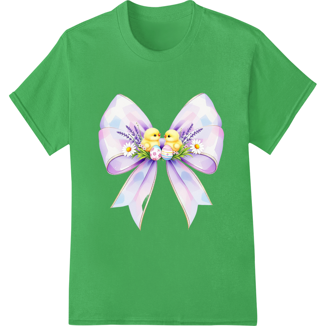 Elegant Easter Bow Ornament with Daisies DTF Print Transfer on green shirt - SUPERDTF-DTF Prints-DTF Transfers-Custom DTF Prints