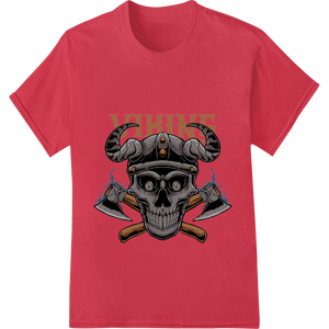 Fierce Viking Skull with Crossed Battle Axes Heat Transfer featuring professional direct to film printing