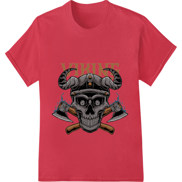 Fierce Viking Skull with Crossed Battle Axes Heat Transfer featuring professional direct to film printing