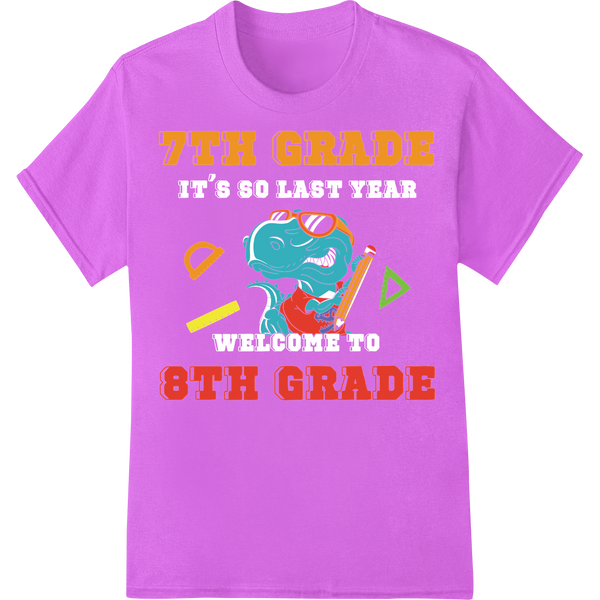 Roaring Back to School: Cool Dinosaur 7th & 8th Grade DTF Print on purple shirt - SUPERDTF-DTF Prints-DTF Transfers-Custom DTF Prints