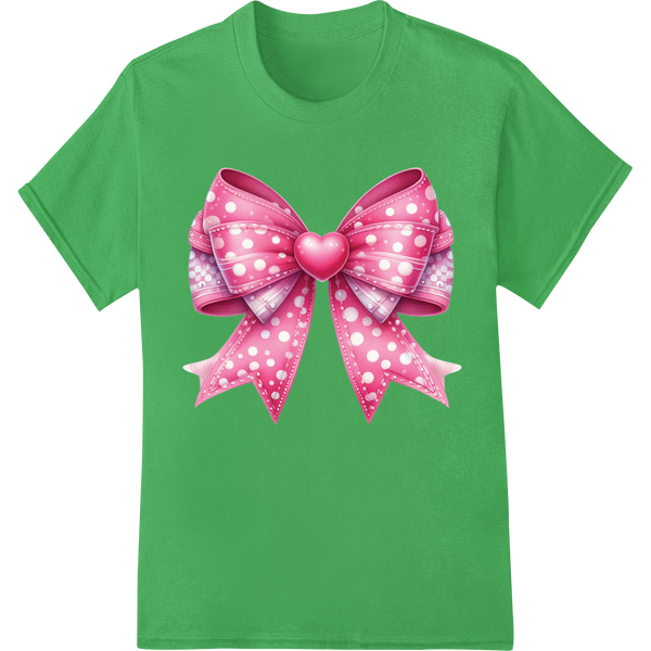 Flirty Valentine's Polka Dot Bow DTF Print Heat Transfer on green shirt - SUPERDTF-DTF Prints-DTF Transfers-Custom DTF Prints