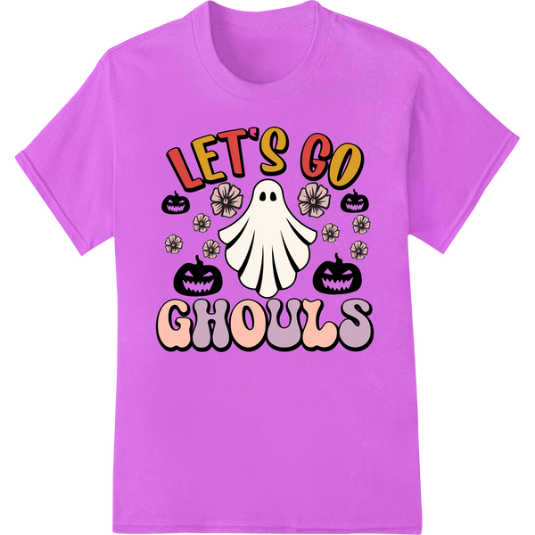 Adorable Ghost & Pumpkins Halloween DTF Print Heat Transfer on purple shirt - SUPERDTF-DTF Prints-DTF Transfers-Custom DTF Prints