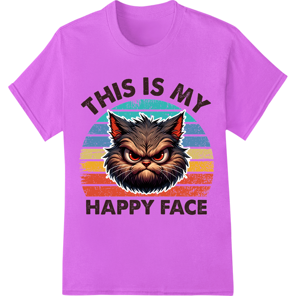 Sarcastic Cat Says 'THIS IS MY HAPPY FACE' | DTF Print on purple shirt - SUPERDTF-DTF Prints-DTF Transfers-Custom DTF Prints