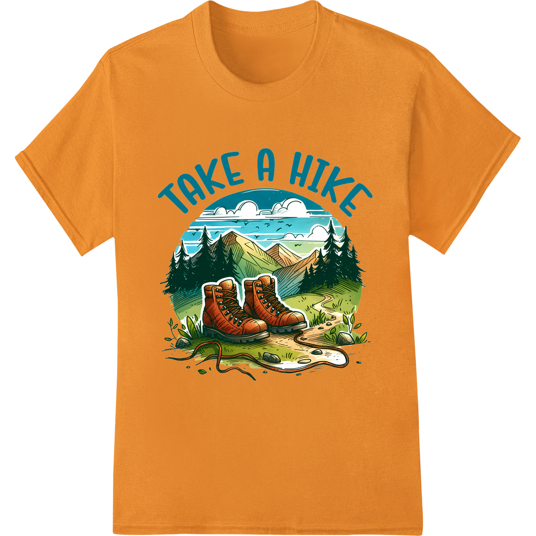 Take a Hike: Adventurous DTF Print for Nature Lovers on orange shirt - SUPERDTF-DTF Prints-DTF Transfers-Custom DTF Prints