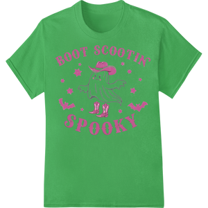 Expert customized apparel craftsmanship on Boot Scootin' Spooky: Adorable Halloween Ghost DTF Print