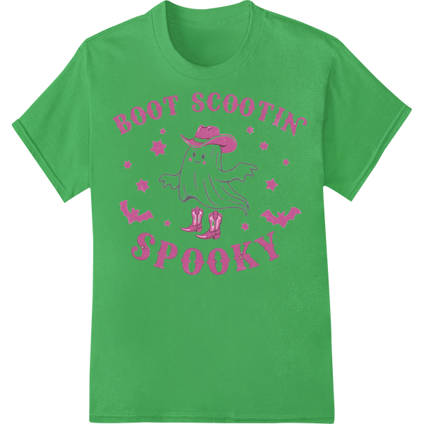 Expert customized apparel craftsmanship on Boot Scootin' Spooky: Adorable Halloween Ghost DTF Print