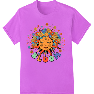 Expert DTF heat transfers craftsmanship on Retro Bloom Sun Face Psychedelic Floral DTF Print Transfer