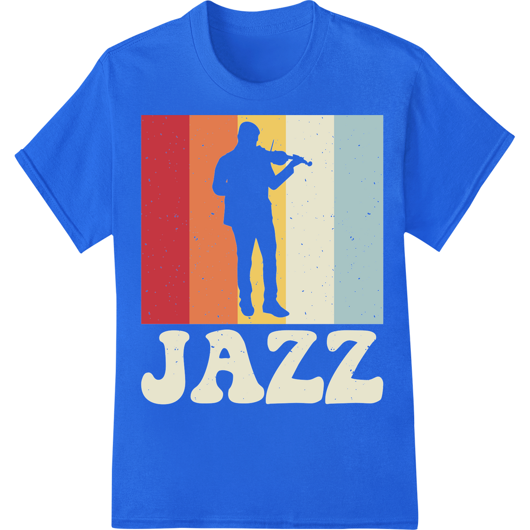 Silhouetted Jazz Musician DTF Print Heat Transfer Design on blue shirt - SUPERDTF-DTF Prints-DTF Transfers-Custom DTF Prints