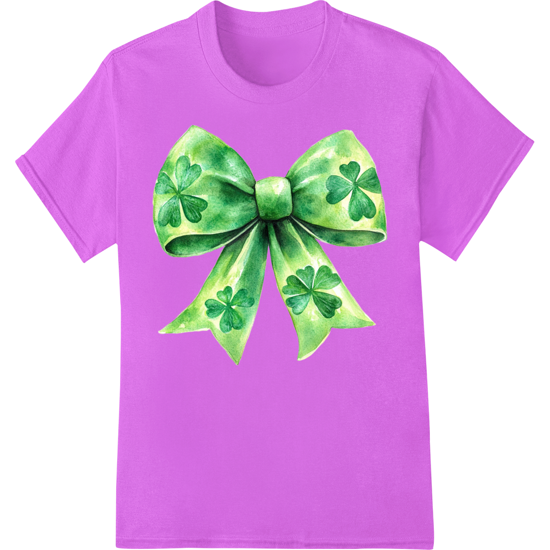 Festive Shamrock Bow DTF Print for St. Patrick's Day on purple shirt - SUPERDTF-DTF Prints-DTF Transfers-Custom DTF Prints