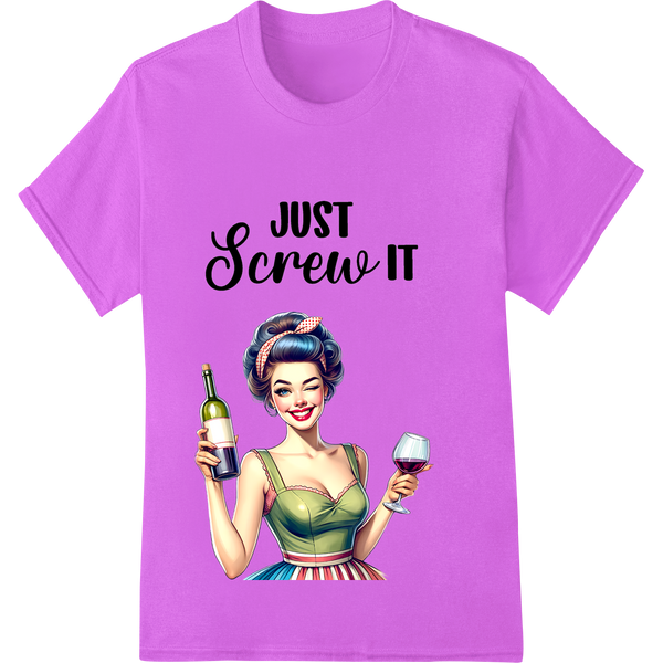 Retro Rebel: 'Just Screw It' Pinup Girl DTF Print Transfer on purple shirt - SUPERDTF-DTF Prints-DTF Transfers-Custom DTF Prints