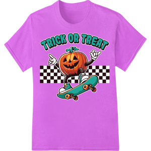 Skate Into Halloween Fun with Trick or Treat Pumpkin with custom high-quality t-shirt printing artwork