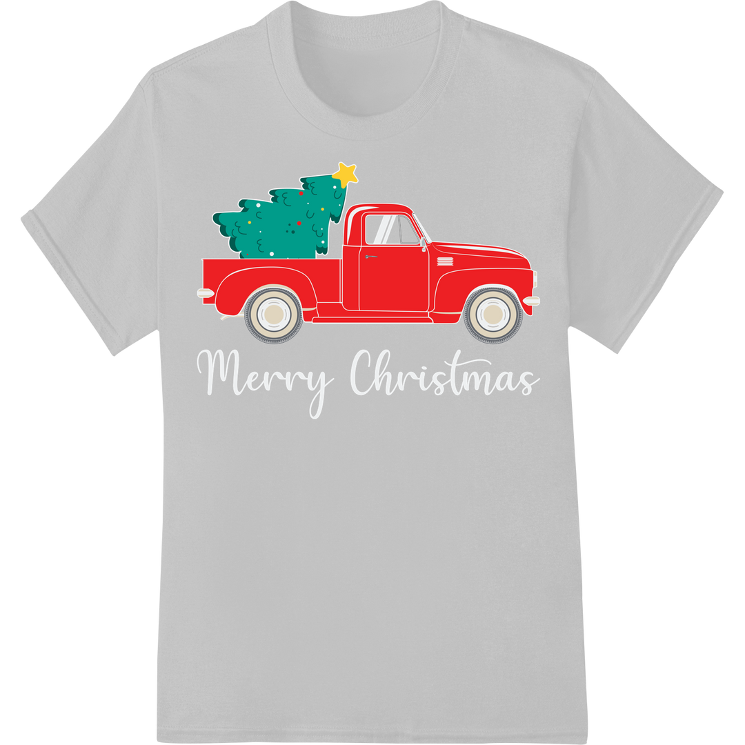 Festive Christmas Truck with Tree - Super DTF Transfer Print on white shirt - SUPERDTF-DTF Prints-DTF Transfers-Custom DTF Prints