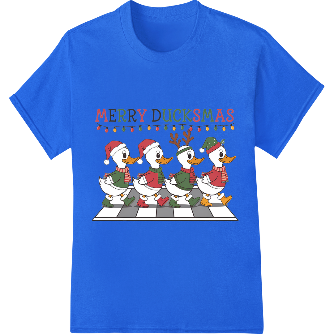 Adorable Ducks Wish You a Merry Christmas! on blue shirt - SUPERDTF-DTF Prints-DTF Transfers-Custom DTF Prints