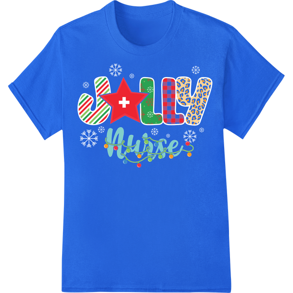 Retro Nurse Christmas Jolly DTF Print Heat Transfer on blue shirt - SUPERDTF-DTF Prints-DTF Transfers-Custom DTF Prints