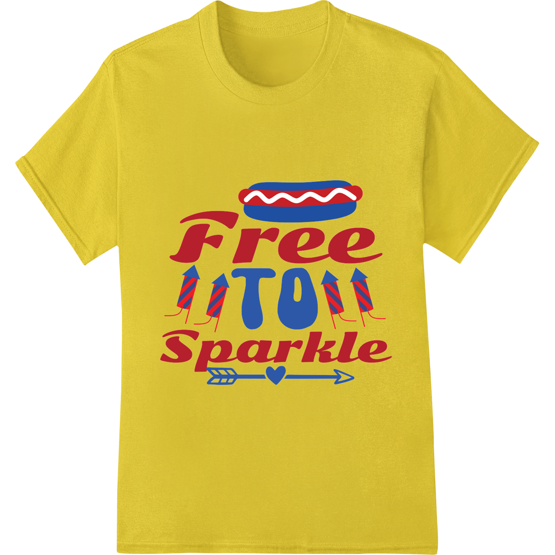 Patriotic 'Free to Sparkle' DTF Print Heat Transfer on yellow shirt - SUPERDTF-DTF Prints-DTF Transfers-Custom DTF Prints