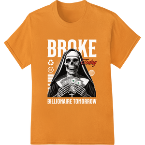 Skeleton Nun with Cash 'Today' Halloween DTF Print Transfer featuring professional high-quality t-shirt printing