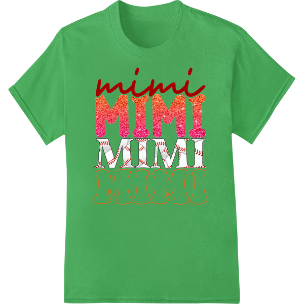 Glitter 'Mimi' Baseball Wordart Mother's Day DTF Print on green shirt - SUPERDTF-DTF Prints-DTF Transfers-Custom DTF Prints