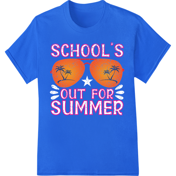 Retro 'School's Out for Summer' Sunglasses DTF Print Transfer on blue shirt - SUPERDTF-DTF Prints-DTF Transfers-Custom DTF Prints