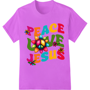 Expert garment printing craftsmanship on Hippie Easter: Colorful Peace Love Jesus DTF Print Transfer