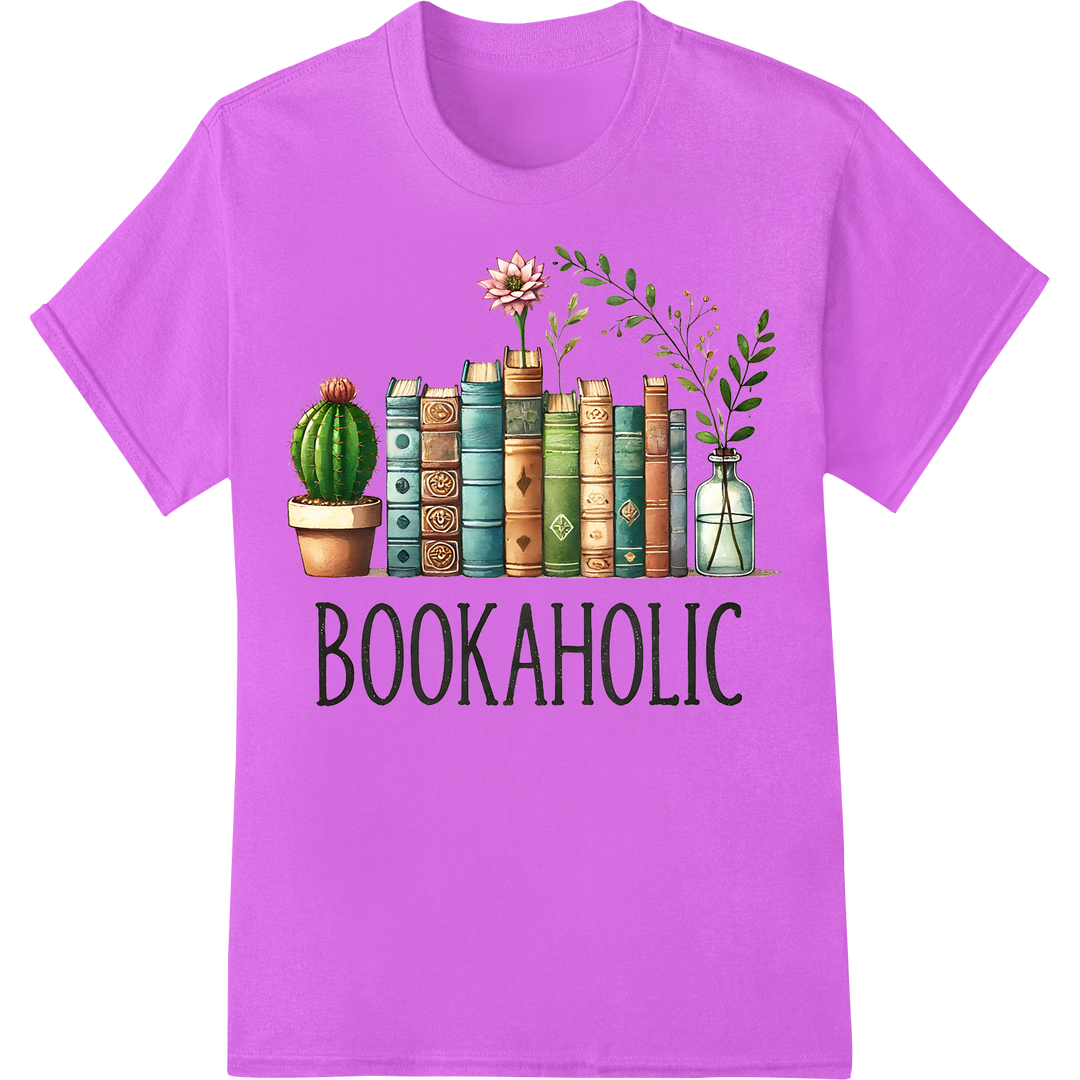 Bookaholic: Stylish DTF Transfer for Book Lovers on purple shirt - SUPERDTF-DTF Prints-DTF Transfers-Custom DTF Prints