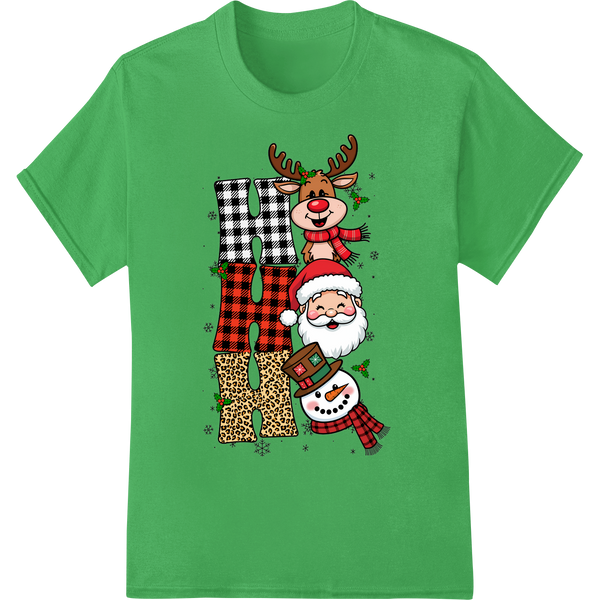 Festive Frosty & Reindeer DTF Print for Holiday Cheer on green shirt - SUPERDTF-DTF Prints-DTF Transfers-Custom DTF Prints