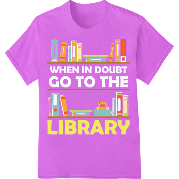 Vibrant DTF Print: Ignite a Love for Reading with "LIBRARY" on purple shirt - SUPERDTF-DTF Prints-DTF Transfers-Custom DTF Prints