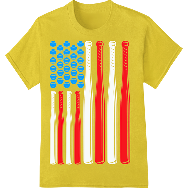 Patriotic Baseball Bats: Festive 4th of July DTF Print on yellow shirt - SUPERDTF-DTF Prints-DTF Transfers-Custom DTF Prints