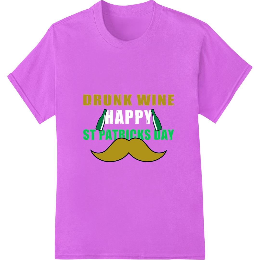 Drunk Wine St Patrick's Day Mustache Humor DTF Print on purple shirt - SUPERDTF-DTF Prints-DTF Transfers-Custom DTF Prints