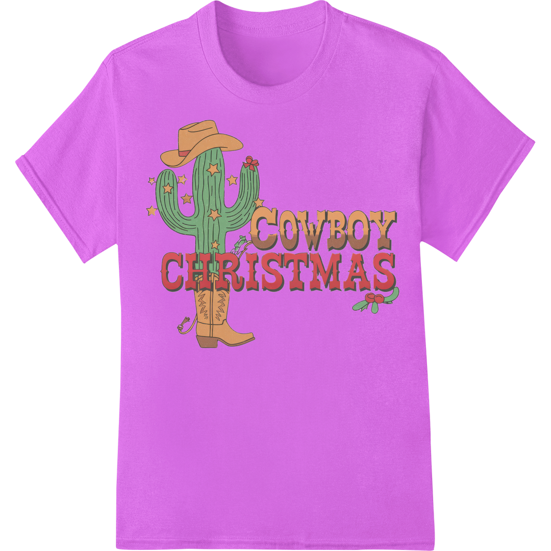 Festive Cactus Cowboy Christmas DTF Print Heat Transfer on purple shirt - SUPERDTF-DTF Prints-DTF Transfers-Custom DTF Prints