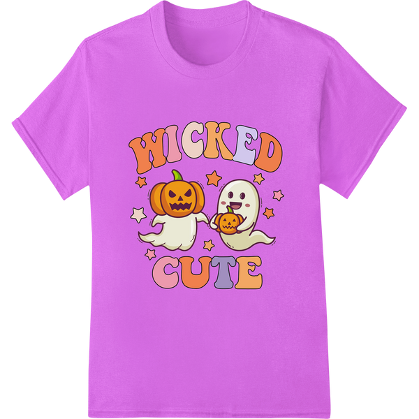 Wicked Cute Halloween Ghost & Pumpkin DTF Print Transfer enhanced with professional custom garment printing