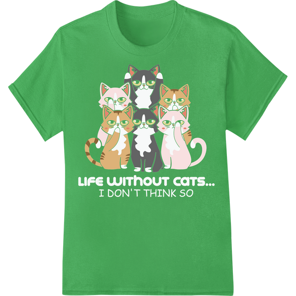 Adorable Cat Squad: Playful Pets Heat Transfer Design on green shirt - SUPERDTF-DTF Prints-DTF Transfers-Custom DTF Prints