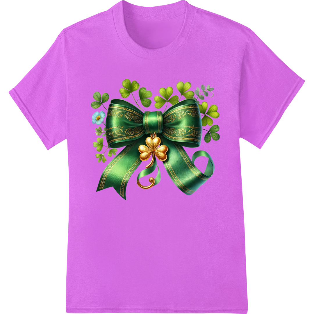 Elegant Shamrock Bow - St. Patrick's Day DTF Print Transfer on purple shirt - SUPERDTF-DTF Prints-DTF Transfers-Custom DTF Prints