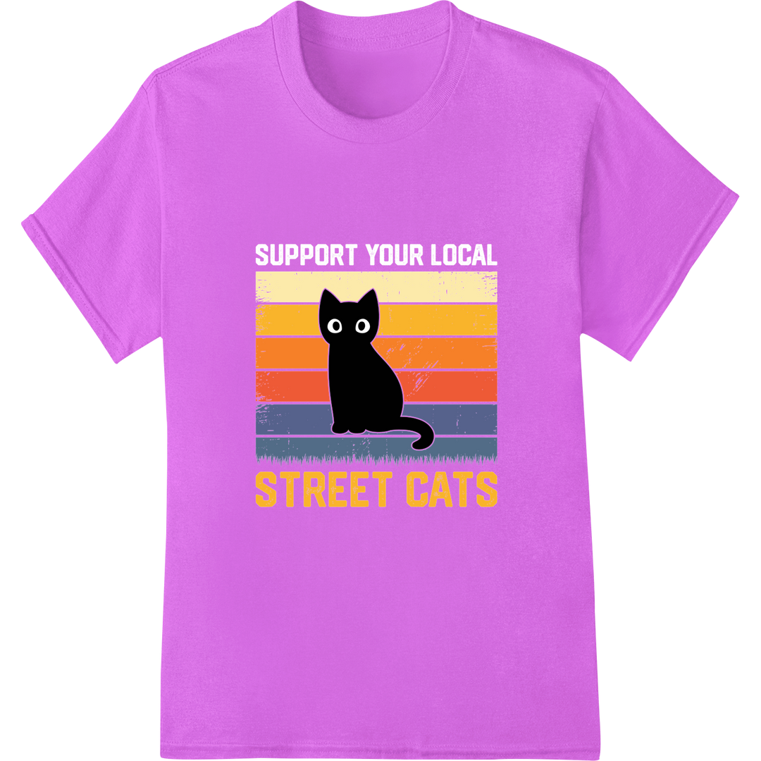 Mysterious Street Cats Silhouette Sunset DTF Print Transfer on purple shirt - SUPERDTF-DTF Prints-DTF Transfers-Custom DTF Prints