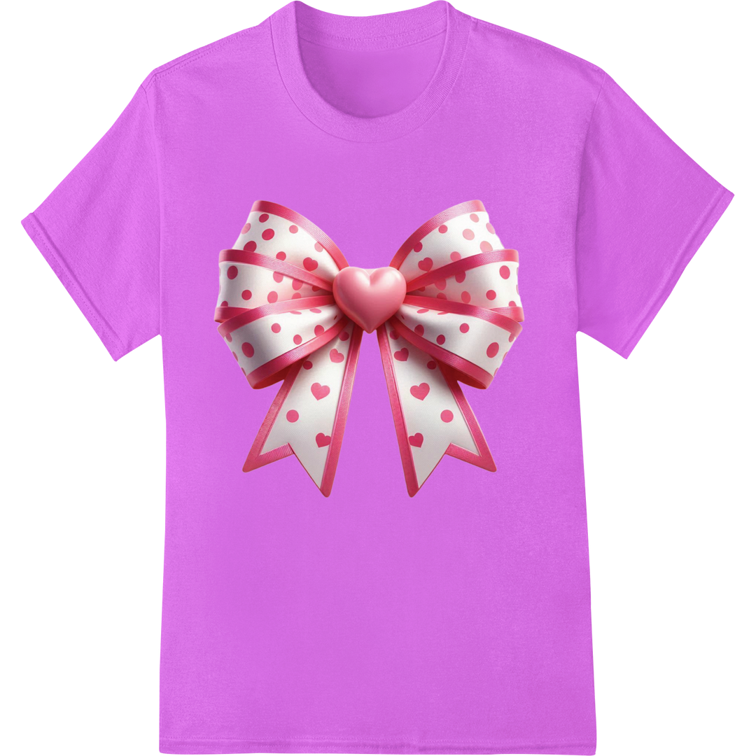 Flirty Pink Polka Dot Heart Bow - Valentine's Day DTF Print on purple shirt - SUPERDTF-DTF Prints-DTF Transfers-Custom DTF Prints