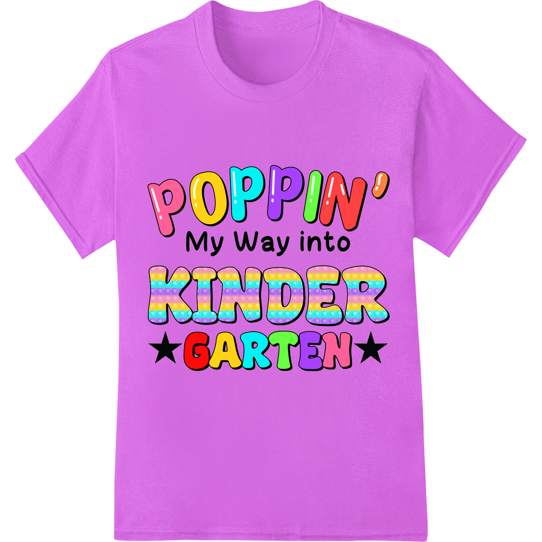 Colorful 'POPPIN' My Way into KINDER GARTEN' First Day DTF Print on purple shirt - SUPERDTF-DTF Prints-DTF Transfers-Custom DTF Prints