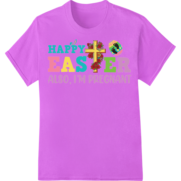 Adorable Easter Pregnancy Announcement DTF Print Transfer on purple shirt - SUPERDTF-DTF Prints-DTF Transfers-Custom DTF Prints