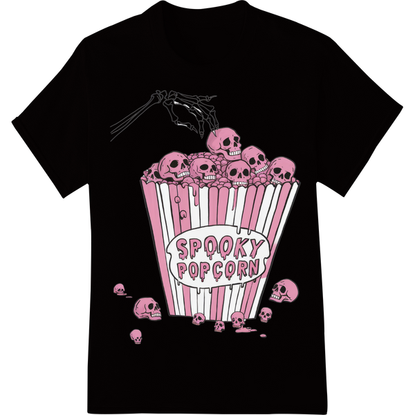 Vibrant customized apparel print on Spooky Popcorn: Cute Skull Halloween DTF Print Heat Transfer