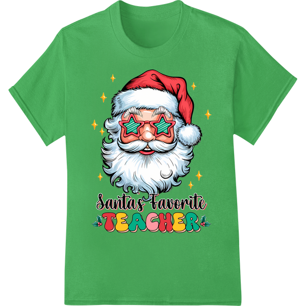 Groovy Santa Teacher | Festive Christmas DTF Print Transfer on green shirt - SUPERDTF-DTF Prints-DTF Transfers-Custom DTF Prints