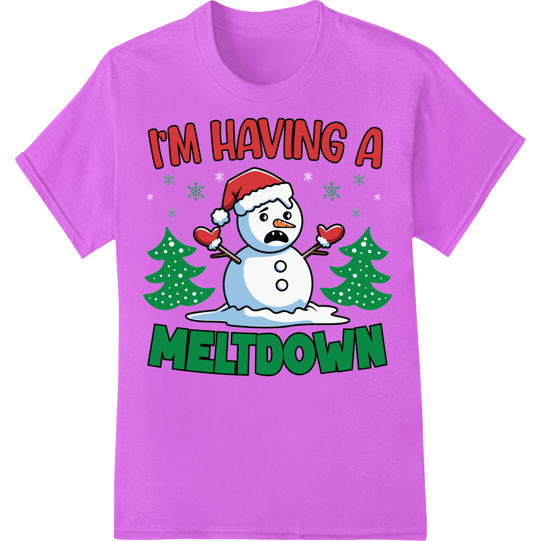 Frosty's Funny Meltdown - Humorous Snowman Christmas DTF Print on purple shirt - SUPERDTF-DTF Prints-DTF Transfers-Custom DTF Prints