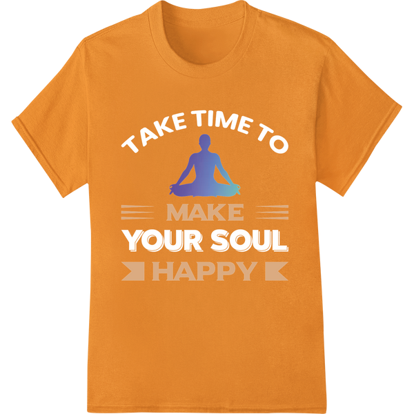 Uplift Your Practice: 'Make Happy' Yoga DTF Print Transfer on orange shirt - SUPERDTF-DTF Prints-DTF Transfers-Custom DTF Prints