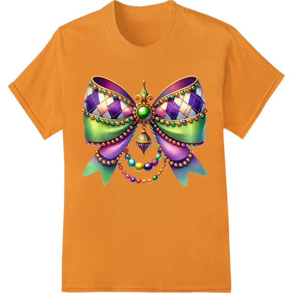 Vibrant Mardi Gras Bow DTF Print Heat Transfer | Festive Decor on orange shirt - SUPERDTF-DTF Prints-DTF Transfers-Custom DTF Prints