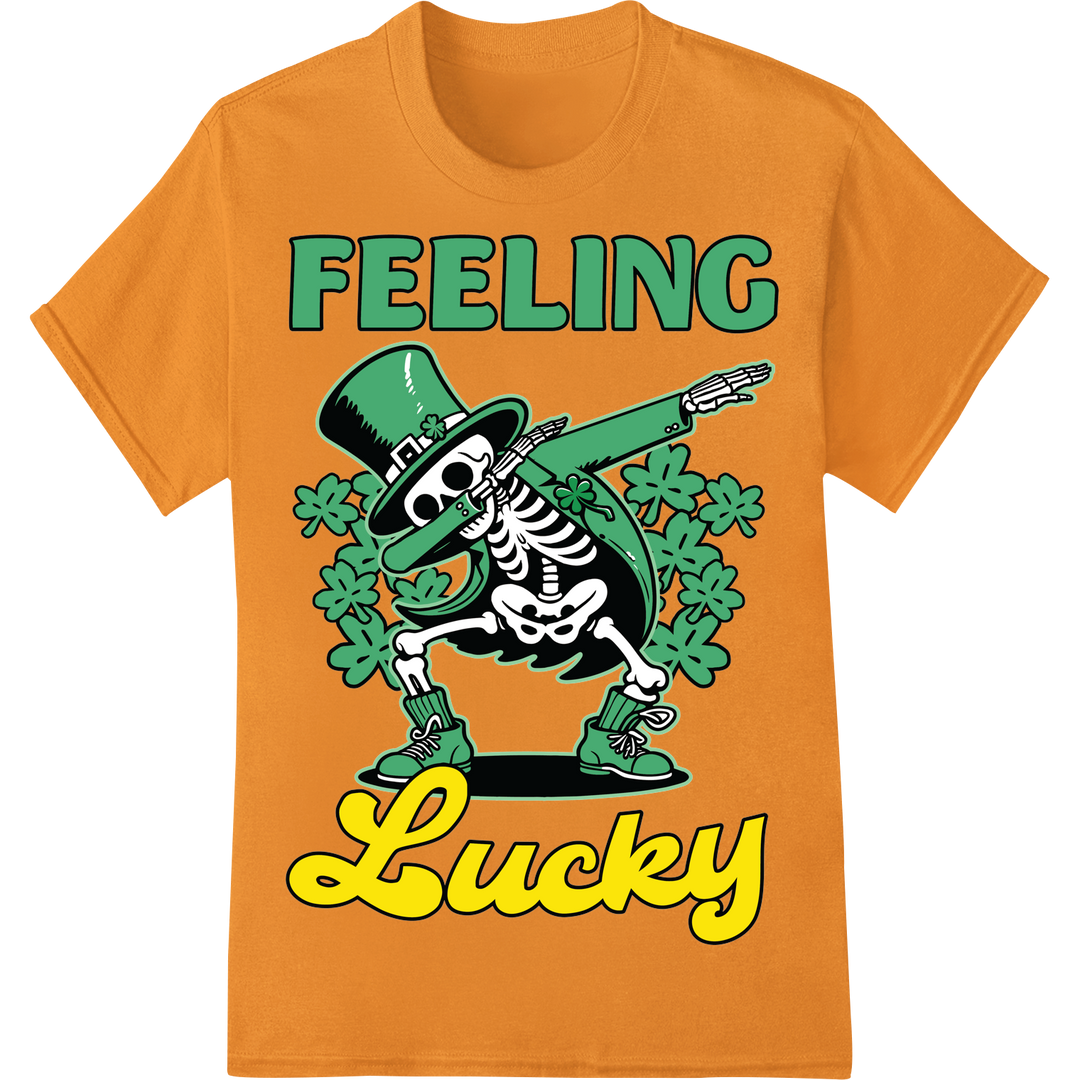 Feeling Lucky Leprechaun Skeleton St. Patrick's Day DTF Print on orange shirt - SUPERDTF-DTF Prints-DTF Transfers-Custom DTF Prints